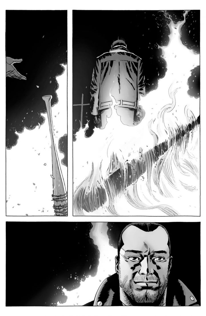 Última cena de negan nos quadrinhos de the walking dead, no final da edição 174.