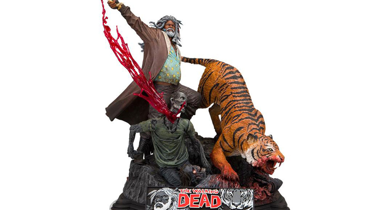 Confira os detalhes dessa incrível estatueta de The Walking Dead com Ezekiel e Shiva da McFarlane Toys!