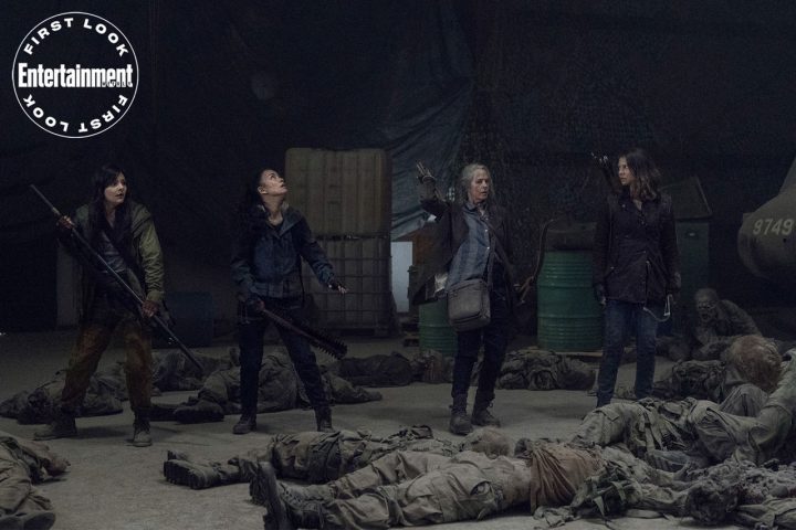 Rosita, lydia, carol e maggie enfrentam zumbis militares na 11ª temporada de the walking dead.