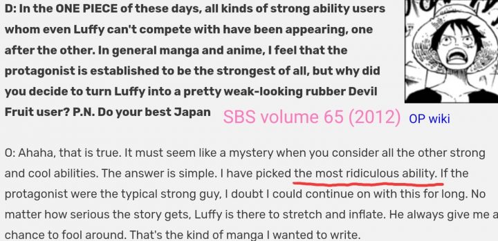 One piece | oda menciona "o poder mais ridículo de todos" de luffy no sbs do volume 65.
